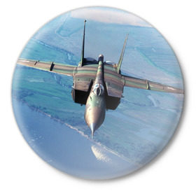 Значок с принтом МиГ-31 в Санкт-Петербурге,  металл | круглая форма, металлическая застежка в виде булавки | Тематика изображения на принте: самолет