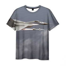 Мужская футболка 3D с принтом Атака МиГ-29 в Санкт-Петербурге, 100% полиэфир | прямой крой, круглый вырез горловины, длина до линии бедер | Тематика изображения на принте: самолет