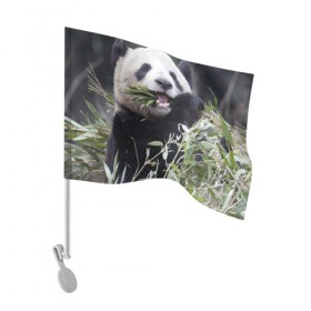 Флаг для автомобиля с принтом Панда кушает в Санкт-Петербурге, 100% полиэстер | Размер: 30*21 см | бамбук | животное | медведь