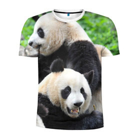 Мужская футболка 3D спортивная с принтом Панды в Санкт-Петербурге, 100% полиэстер с улучшенными характеристиками | приталенный силуэт, круглая горловина, широкие плечи, сужается к линии бедра | бамбук | животное | медведь