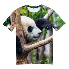 Мужская футболка 3D с принтом Бамбуковый медведь в Санкт-Петербурге, 100% полиэфир | прямой крой, круглый вырез горловины, длина до линии бедер | бамбук | животное | медведь