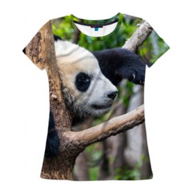 Женская футболка 3D с принтом Бамбуковый медведь в Санкт-Петербурге, 100% полиэфир ( синтетическое хлопкоподобное полотно) | прямой крой, круглый вырез горловины, длина до линии бедер | бамбук | животное | медведь