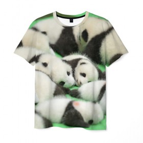 Мужская футболка 3D с принтом Новорожденные панды в Санкт-Петербурге, 100% полиэфир | прямой крой, круглый вырез горловины, длина до линии бедер | Тематика изображения на принте: бамбук | животное | медведь