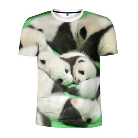 Мужская футболка 3D спортивная с принтом Новорожденные панды в Санкт-Петербурге, 100% полиэстер с улучшенными характеристиками | приталенный силуэт, круглая горловина, широкие плечи, сужается к линии бедра | бамбук | животное | медведь