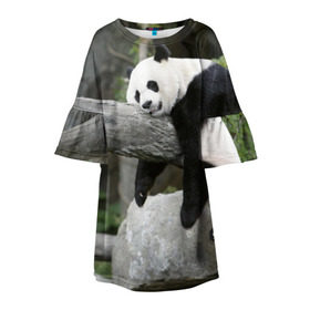 Детское платье 3D с принтом Большая уставшая панда в Санкт-Петербурге, 100% полиэстер | прямой силуэт, чуть расширенный к низу. Круглая горловина, на рукавах — воланы | бамбук | животное | медведь