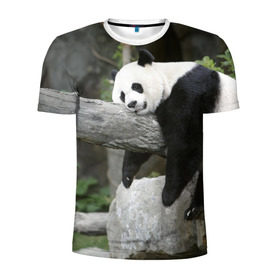 Мужская футболка 3D спортивная с принтом Большая уставшая панда в Санкт-Петербурге, 100% полиэстер с улучшенными характеристиками | приталенный силуэт, круглая горловина, широкие плечи, сужается к линии бедра | бамбук | животное | медведь