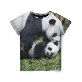 Детская футболка 3D с принтом Мамочка и сыночек панды в Санкт-Петербурге, 100% гипоаллергенный полиэфир | прямой крой, круглый вырез горловины, длина до линии бедер, чуть спущенное плечо, ткань немного тянется | Тематика изображения на принте: бамбук | животное | медведь