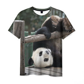 Мужская футболка 3D с принтом Паркур панда в Санкт-Петербурге, 100% полиэфир | прямой крой, круглый вырез горловины, длина до линии бедер | бамбук | животное | медведь