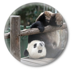 Значок с принтом Паркур панда в Санкт-Петербурге,  металл | круглая форма, металлическая застежка в виде булавки | бамбук | животное | медведь