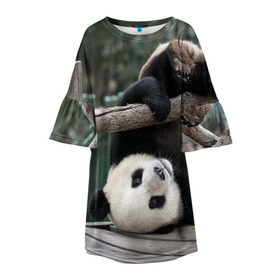 Детское платье 3D с принтом Паркур панда в Санкт-Петербурге, 100% полиэстер | прямой силуэт, чуть расширенный к низу. Круглая горловина, на рукавах — воланы | бамбук | животное | медведь