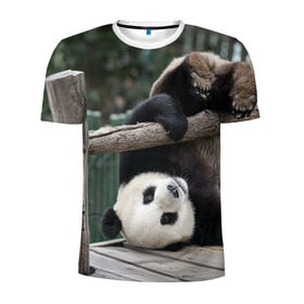 Мужская футболка 3D спортивная с принтом Паркур панда в Санкт-Петербурге, 100% полиэстер с улучшенными характеристиками | приталенный силуэт, круглая горловина, широкие плечи, сужается к линии бедра | бамбук | животное | медведь