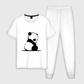 Мужская пижама хлопок с принтом Грустный панда в Санкт-Петербурге, 100% хлопок | брюки и футболка прямого кроя, без карманов, на брюках мягкая резинка на поясе и по низу штанин
 | бамбук | животное | медведь
