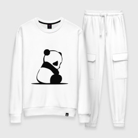 Женский костюм хлопок с принтом Грустный панда в Санкт-Петербурге, 100% хлопок | на свитшоте круглая горловина, мягкая резинка по низу. Брюки заужены к низу, на них два вида карманов: два 