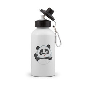 Бутылка спортивная с принтом Привет, я панда в Санкт-Петербурге, металл | емкость — 500 мл, в комплекте две пластиковые крышки и карабин для крепления | бамбук | животное | медведь