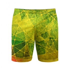 Мужские шорты 3D спортивные с принтом Particles в Санкт-Петербурге,  |  | желтый | зеленый | потертый | треугольники | яркий