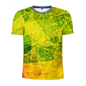 Мужская футболка 3D спортивная с принтом Particles в Санкт-Петербурге, 100% полиэстер с улучшенными характеристиками | приталенный силуэт, круглая горловина, широкие плечи, сужается к линии бедра | желтый | зеленый | потертый | треугольники | яркий