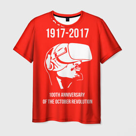Мужская футболка 3D с принтом 100 лет революции в Санкт-Петербурге, 100% полиэфир | прямой крой, круглый вырез горловины, длина до линии бедер | Тематика изображения на принте: 100 лет революции | vr | великая октябрьская революция | ленин | юбилей