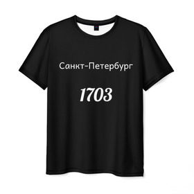 Мужская футболка 3D с принтом Санкт-Петербург 1703 в Санкт-Петербурге, 100% полиэфир | прямой крой, круглый вырез горловины, длина до линии бедер | 1703 | город | санкт петербур | черный