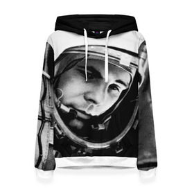 Женская толстовка 3D с принтом Юрий Гагарин в Санкт-Петербурге, 100% полиэстер  | двухслойный капюшон со шнурком для регулировки, мягкие манжеты на рукавах и по низу толстовки, спереди карман-кенгуру с мягким внутренним слоем. | первый космонавт