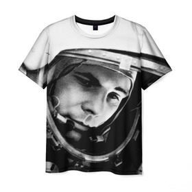 Мужская футболка 3D с принтом Юрий Гагарин в Санкт-Петербурге, 100% полиэфир | прямой крой, круглый вырез горловины, длина до линии бедер | первый космонавт