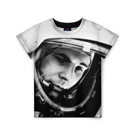 Детская футболка 3D с принтом Юрий Гагарин в Санкт-Петербурге, 100% гипоаллергенный полиэфир | прямой крой, круглый вырез горловины, длина до линии бедер, чуть спущенное плечо, ткань немного тянется | первый космонавт