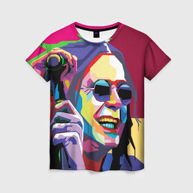 Женская футболка 3D с принтом Оззи Осборн в Санкт-Петербурге, 100% полиэфир ( синтетическое хлопкоподобное полотно) | прямой крой, круглый вырез горловины, длина до линии бедер | ozzy osbourne | rock | металл | оззи | осборн | рок