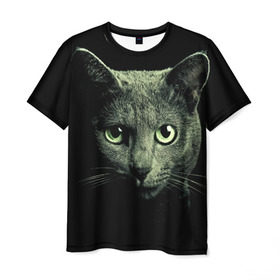 Мужская футболка 3D с принтом Серый котик в Санкт-Петербурге, 100% полиэфир | прямой крой, круглый вырез горловины, длина до линии бедер | 