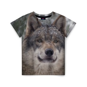 Детская футболка 3D с принтом Серый волк в Санкт-Петербурге, 100% гипоаллергенный полиэфир | прямой крой, круглый вырез горловины, длина до линии бедер, чуть спущенное плечо, ткань немного тянется | бирюк | волк | волчара | волчица | волчок | глаза | животное | животные | зверь | зеленые | койот | лес | млекопитающее | природа | санитар леса | серый | уши | фауна | хищник | черный | шакал