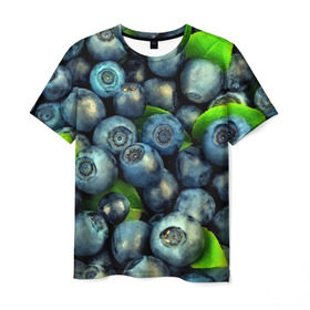 Мужская футболка 3D с принтом Голубика в Санкт-Петербурге, 100% полиэфир | прямой крой, круглый вырез горловины, длина до линии бедер | blueberry | голубика | черника | ягоды