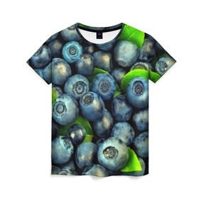 Женская футболка 3D с принтом Голубика в Санкт-Петербурге, 100% полиэфир ( синтетическое хлопкоподобное полотно) | прямой крой, круглый вырез горловины, длина до линии бедер | blueberry | голубика | черника | ягоды