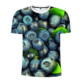 Мужская футболка 3D спортивная с принтом Голубика в Санкт-Петербурге, 100% полиэстер с улучшенными характеристиками | приталенный силуэт, круглая горловина, широкие плечи, сужается к линии бедра | Тематика изображения на принте: blueberry | голубика | черника | ягоды