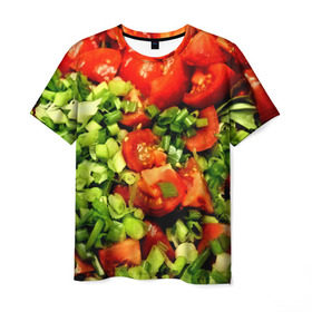 Мужская футболка 3D с принтом Салатик в Санкт-Петербурге, 100% полиэфир | прямой крой, круглый вырез горловины, длина до линии бедер | зеленый | красный | нарезка | овощи | яркий