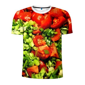 Мужская футболка 3D спортивная с принтом Салатик в Санкт-Петербурге, 100% полиэстер с улучшенными характеристиками | приталенный силуэт, круглая горловина, широкие плечи, сужается к линии бедра | зеленый | красный | нарезка | овощи | яркий
