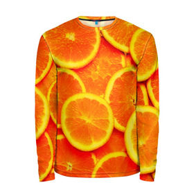 Мужской лонгслив 3D с принтом Сочные апельсины в Санкт-Петербурге, 100% полиэстер | длинные рукава, круглый вырез горловины, полуприлегающий силуэт | апельсин | летние | сочные | цитрус | яркие