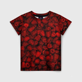Детская футболка 3D с принтом Малинки в Санкт-Петербурге, 100% гипоаллергенный полиэфир | прямой крой, круглый вырез горловины, длина до линии бедер, чуть спущенное плечо, ткань немного тянется | малиновый | паттерн | темный | ягоды