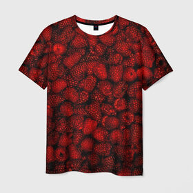 Мужская футболка 3D с принтом Малинки в Санкт-Петербурге, 100% полиэфир | прямой крой, круглый вырез горловины, длина до линии бедер | малиновый | паттерн | темный | ягоды