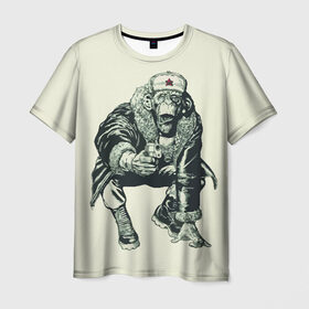 Мужская футболка 3D с принтом Обезьяна с пистолетом в Санкт-Петербурге, 100% полиэфир | прямой крой, круглый вырез горловины, длина до линии бедер | звезда | пистолет | шапка | шимпанзе