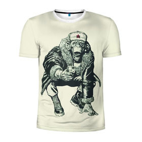 Мужская футболка 3D спортивная с принтом Обезьяна с пистолетом в Санкт-Петербурге, 100% полиэстер с улучшенными характеристиками | приталенный силуэт, круглая горловина, широкие плечи, сужается к линии бедра | Тематика изображения на принте: звезда | пистолет | шапка | шимпанзе