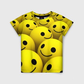 Детская футболка 3D с принтом Счастливые смайлики в Санкт-Петербурге, 100% гипоаллергенный полиэфир | прямой крой, круглый вырез горловины, длина до линии бедер, чуть спущенное плечо, ткань немного тянется | no problems | smile | без проблем | весёлый | довольный | оптимизм | позитив | позитивный | радость | смайлики | смех | счастливый | счастье | улыбаться | улыбка | хорошее настроение