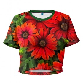 Женская футболка 3D укороченная с принтом Spring Flowers в Санкт-Петербурге, 100% полиэстер | круглая горловина, длина футболки до линии талии, рукава с отворотами | 3d | flower | весна | другие | красивые цветы | красные | лето | поле | полевой цветок | прикольные | природа | текстуры | цветочки | цветы