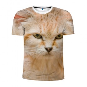 Мужская футболка 3D спортивная с принтом Рыжий кот в Санкт-Петербурге, 100% полиэстер с улучшенными характеристиками | приталенный силуэт, круглая горловина, широкие плечи, сужается к линии бедра | грустный | добрый | животное | киса | киска кися | кот | котенок | котэ | кошка | красивый | лапа | лапка | ласковый | милый | моська | мурлыка | прикольный | смешной | унылый | усатый | шерсть