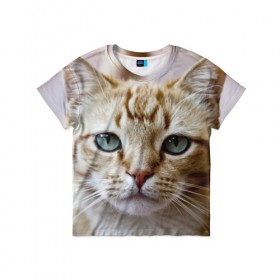 Детская футболка 3D с принтом Рыжий кот, зеленые глаза в Санкт-Петербурге, 100% гипоаллергенный полиэфир | прямой крой, круглый вырез горловины, длина до линии бедер, чуть спущенное плечо, ткань немного тянется | Тематика изображения на принте: грустный | добрый | животное | киса | киска кися | кот | котенок | котэ | кошка | красивый | лапа | лапка | ласковый | милый | моська | мурлыка | прикольный | смешной | унылый | усатый | шерсть