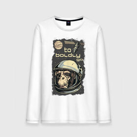 Мужской лонгслив хлопок с принтом Обезьяна космонавт в Санкт-Петербурге, 100% хлопок |  | космонавт | космос | обезьяна | шимпанзе