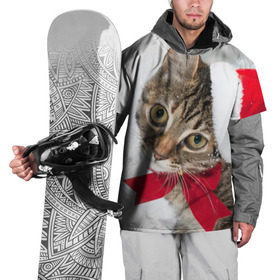 Накидка на куртку 3D с принтом Новогодний кот в колпаке в Санкт-Петербурге, 100% полиэстер |  | грустный | добрый | животное | киса | киска кися | кот | котенок | котэ | кошка | красивый | лапа | лапка | ласковый | милый | моська | мурлыка | прикольный | смешной | унылый | усатый | шерсть