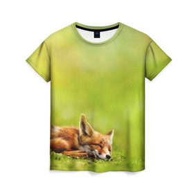Женская футболка 3D с принтом Лисичка спит в Санкт-Петербурге, 100% полиэфир ( синтетическое хлопкоподобное полотно) | прямой крой, круглый вырез горловины, длина до линии бедер | fox | животное | зверь | красивая | лес | лис | лиса | лисенок | лисица | лисичка | мех | патрикеевна | песец | плутовка | прикольная | природа | рыжая | рыжий цвет | сказка | хвост | хитрая | хищник