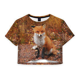 Женская футболка 3D укороченная с принтом Лиса в Санкт-Петербурге, 100% полиэстер | круглая горловина, длина футболки до линии талии, рукава с отворотами | Тематика изображения на принте: fox | животное | зверь | красивая | лес | лис | лиса | лисенок | лисица | лисичка | мех | патрикеевна | песец | плутовка | прикольная | природа | рыжая | рыжий цвет | сказка | хвост | хитрая | хищник