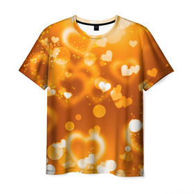 Мужская футболка 3D с принтом Сердечки в золоте в Санкт-Петербурге, 100% полиэфир | прямой крой, круглый вырез горловины, длина до линии бедер | желтый | золотое | сердечки | яркий