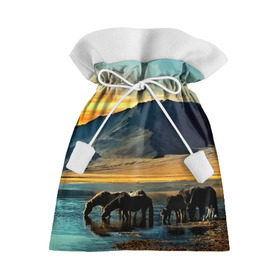 Подарочный 3D мешок с принтом Лошади в Санкт-Петербурге, 100% полиэстер | Размер: 29*39 см | 3d | берег | вода | горы | животное | закат | лошади | небо | прикольные | природа | река | солнце | яркие