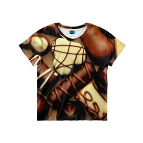 Детская футболка 3D с принтом Сладкие конфетки в Санкт-Петербурге, 100% гипоаллергенный полиэфир | прямой крой, круглый вырез горловины, длина до линии бедер, чуть спущенное плечо, ткань немного тянется | 3d | десерт | еда | конфеты | много | пища | разные | сладкое | темный | фигуры | фон | форма | шоколад | яркие