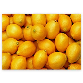 Поздравительная открытка с принтом Лимончики в Санкт-Петербурге, 100% бумага | плотность бумаги 280 г/м2, матовая, на обратной стороне линовка и место для марки
 | Тематика изображения на принте: 3d | витамин | еда | желтый | лето | лимон | много | пища | прикольные | сочные | фрукты | цитрус | яркие